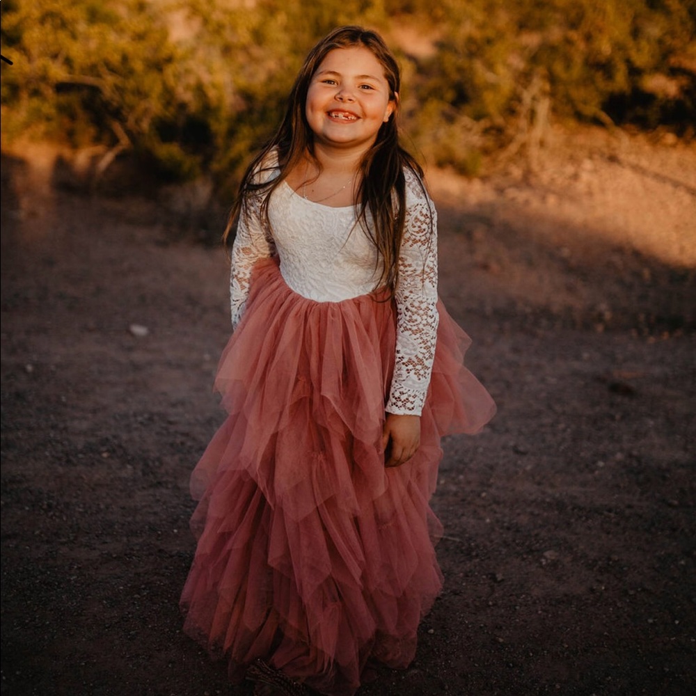 Girls White Lace & Pink Tull Dress